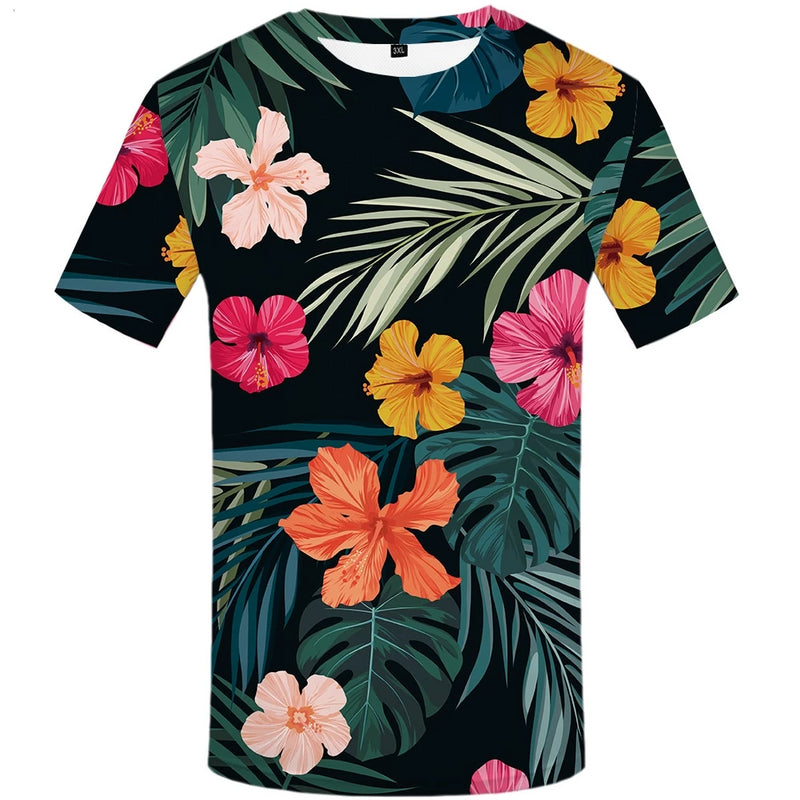 Flower T shirt Green Leaves Tops Weeds