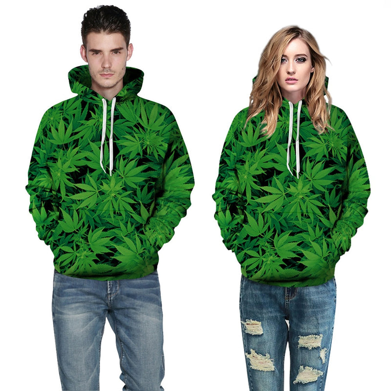 3D Graphic Printed Weed Leaf Hoodie