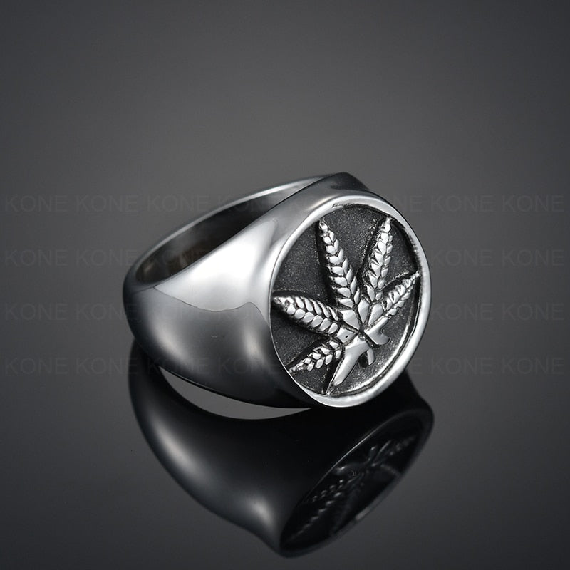 Weed Hemp Cannabis Leaf Ring Stainless Steel